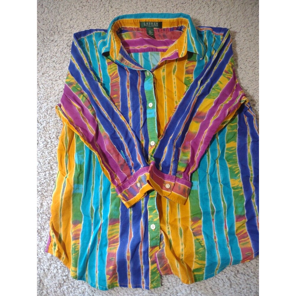 Lauren Ralph Lauren Colorful Bright Button Down Shirt Cotton SZ PL Hippie